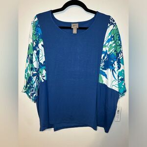 Chico’s Flowy Sleeveless Scoop Neck Top Size 3 Short Sleeve Knit Pattern Navy